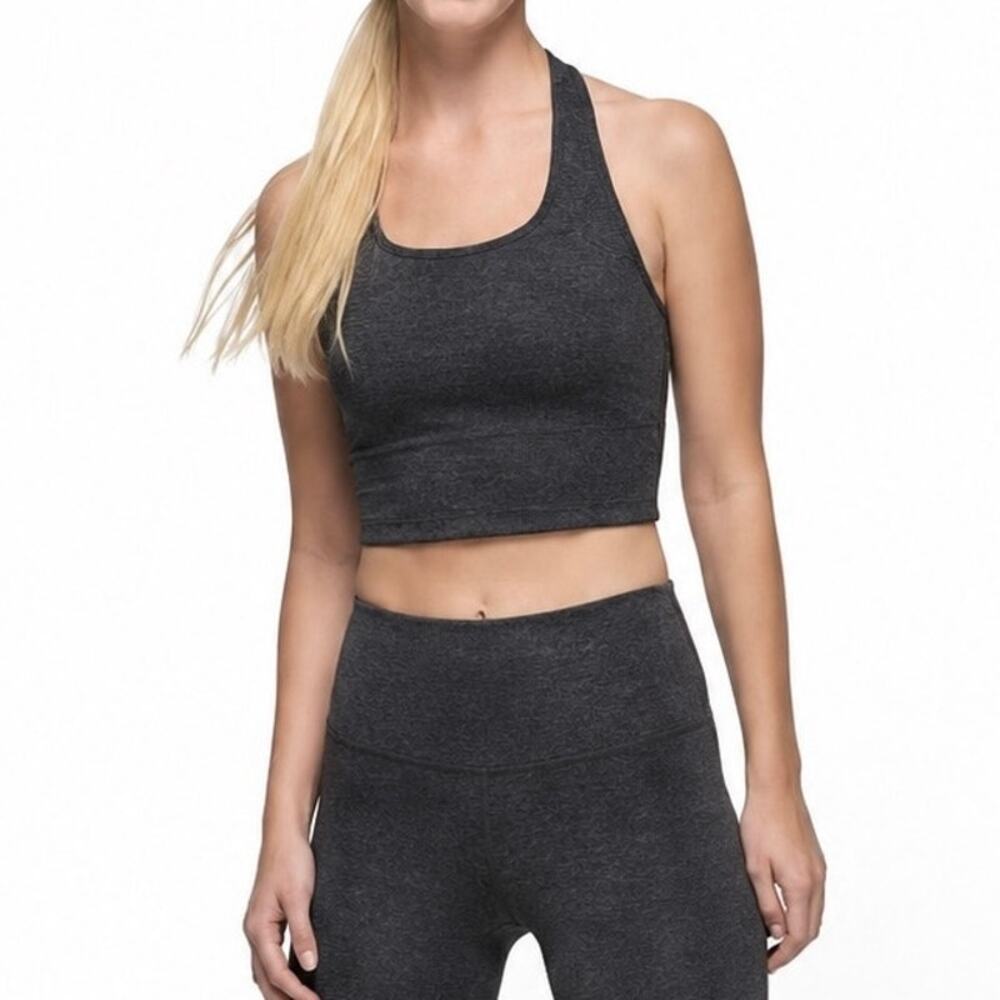 Prana NWT Charcoal Gray Heathered Halter Neck Cropped Active Tank L